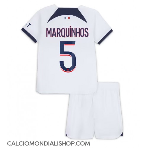 Maglie da calcio Paris Saint-Germain Marquinhos #5 Seconda Maglia Bambino 2023-24 Manica Corta (+ Pantaloni corti)